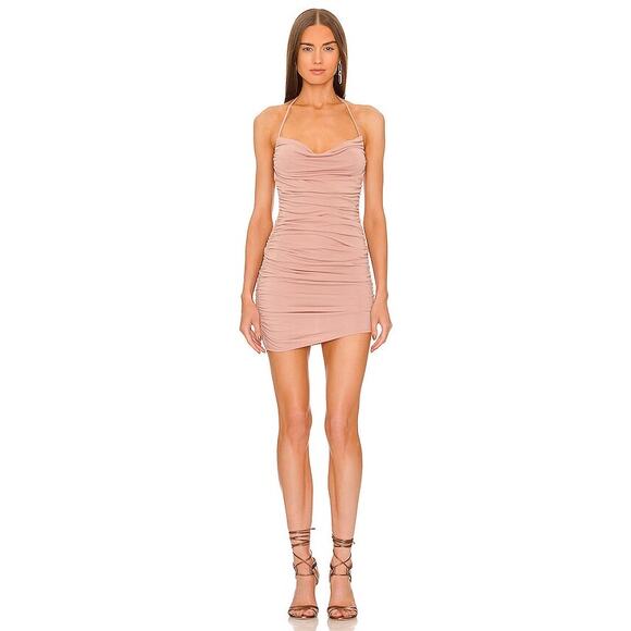 MICHAEL COSTELLO x Revolve Everly Ruched Mini Dress Mauve Nude Large L - Picture 11 of 11